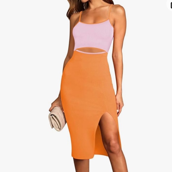 Amazon Dresses & Skirts - A9 - 471 midi orange and pink bodycon cutout dress for women size medium